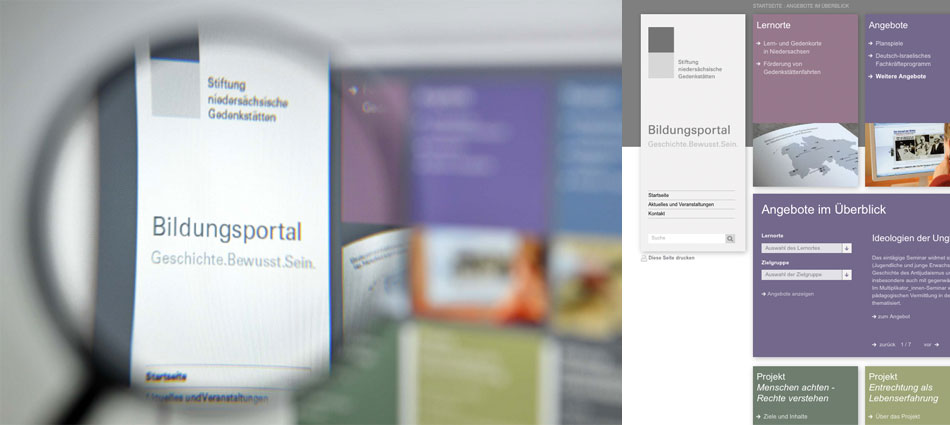 Design, Website Bildungsportal "Geschichte.Bewusst.Sein", Stiftung niedersächsische Gedenkstätten, 2015