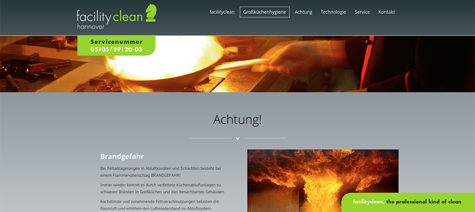Design Website, "Großküchenreinigung", FacilityClean Hannover GmbH, 2015