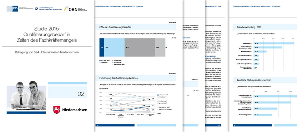 Gestaltung, Broschüre "Studie Fachkräftemangel", Offene Hochschule Niedersachsen (OHN), 2015