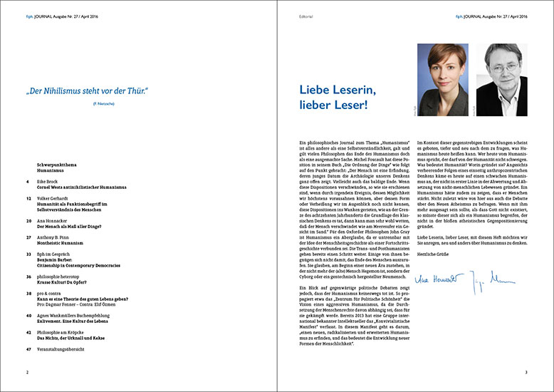 Redesign, Magazingestaltung, Journal, fiph - Forschungsinstitut für Philosophie Hannover, 2016