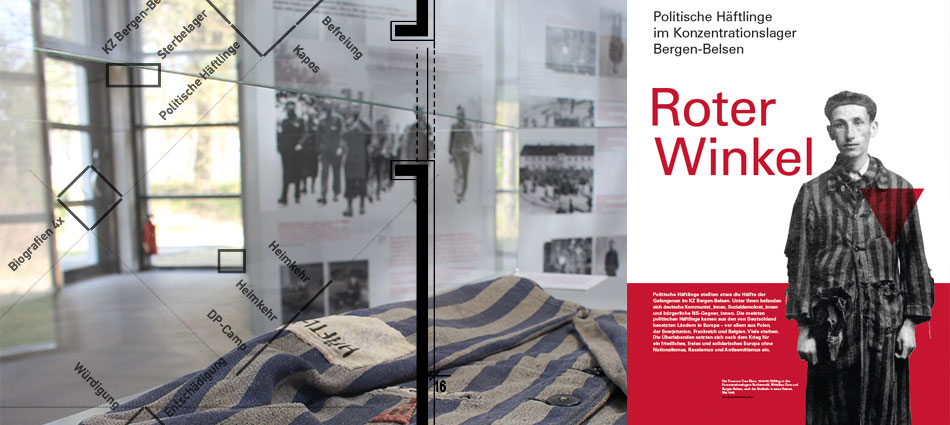 Ausstellungsgestaltung, Ausstellung "Roter Winkel - Politische Häftlinge im Konzentrationslager Bergen-Belsen", Stiftung niedersächsische Gedenkstätten, 2017